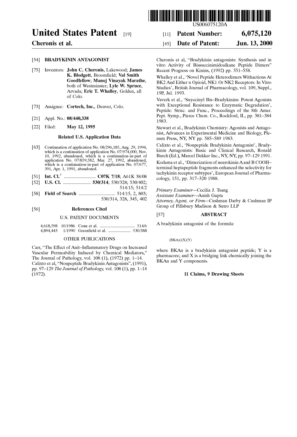 United States Patent (19) 11 Patent Number: 6,075,120 Cheronis Et Al