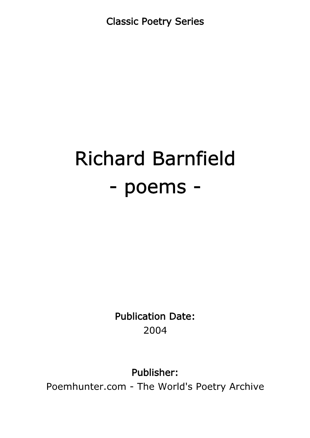 Richard Barnfield - Poems