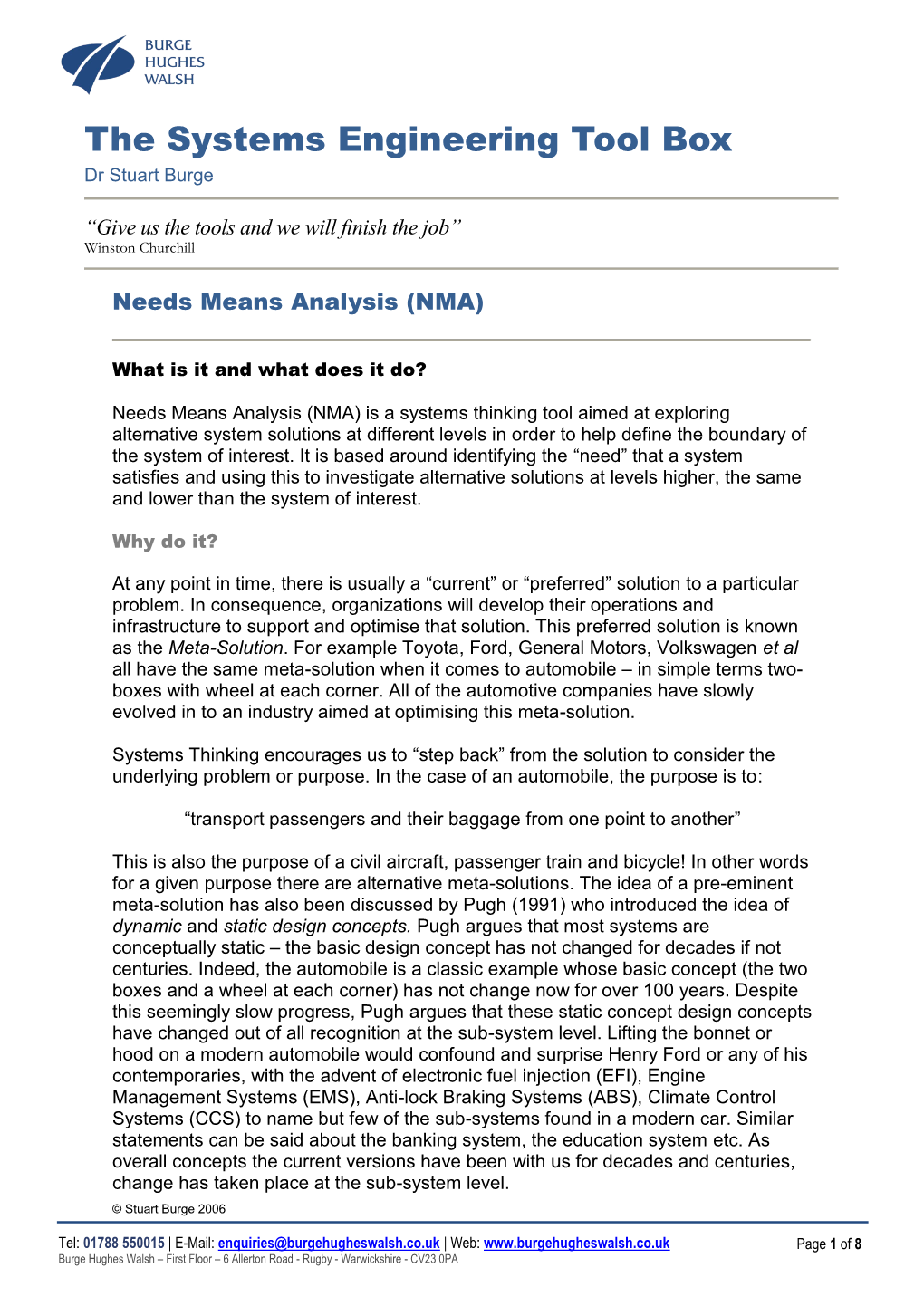The Systems Engineering Tool Box Dr Stuart Burge