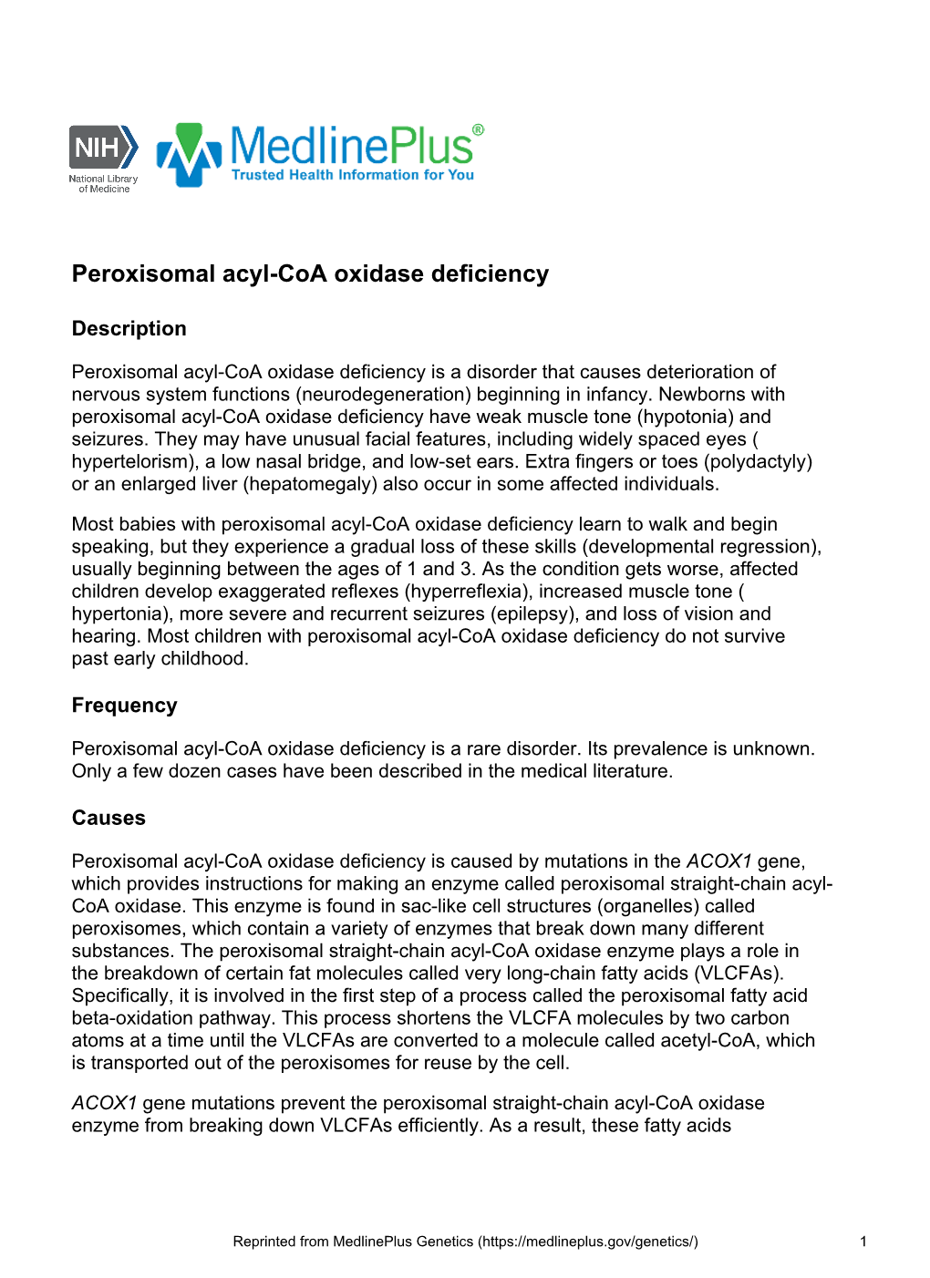 Peroxisomal Acyl-Coa Oxidase Deficiency