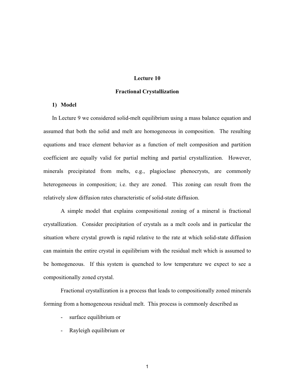 Trace-Element Geochemistry, Lecture Notes 10