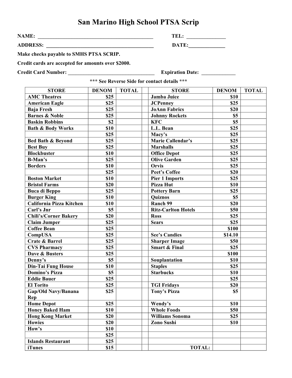 San Marino High School PTSA Scrip