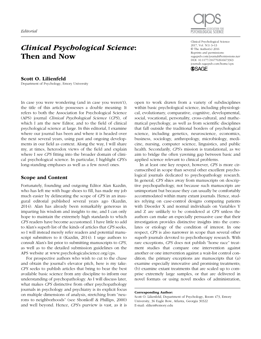Clinical Psychological Science: Then And