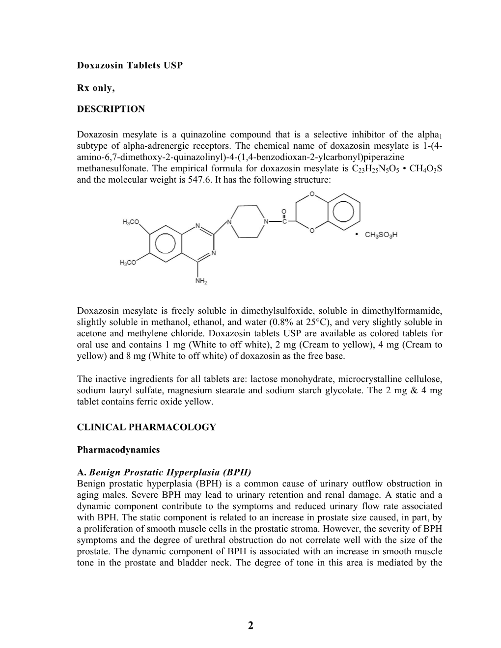 Doxazosin Tablets USP Rx Only, DESCRIPTION Doxazosin Mesylate