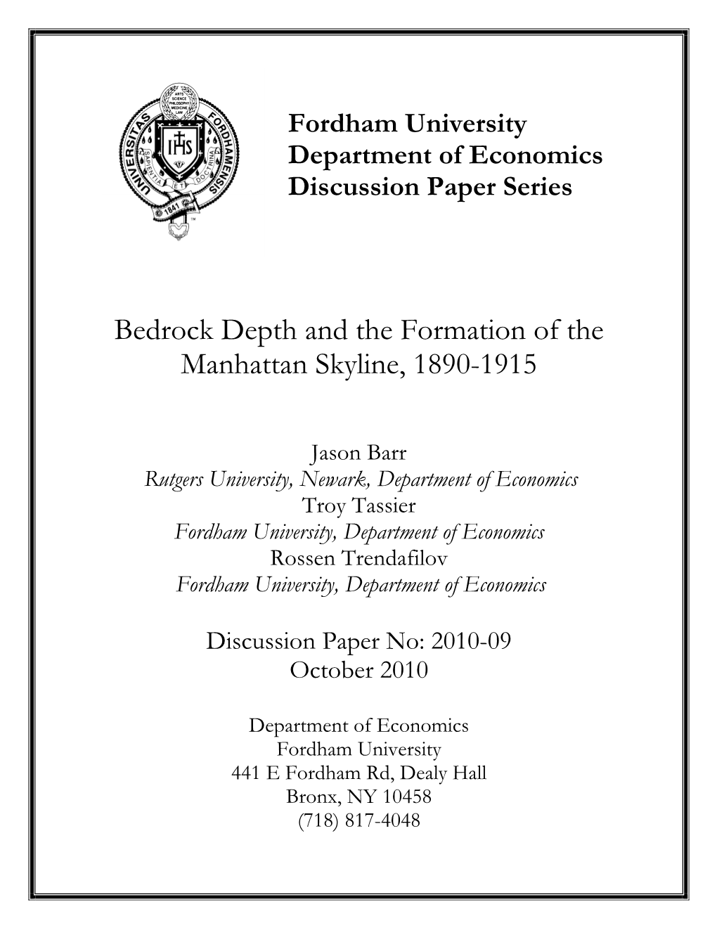 Bedrock Depth and the Formation of the Manhattan Skyline, 1890-1915