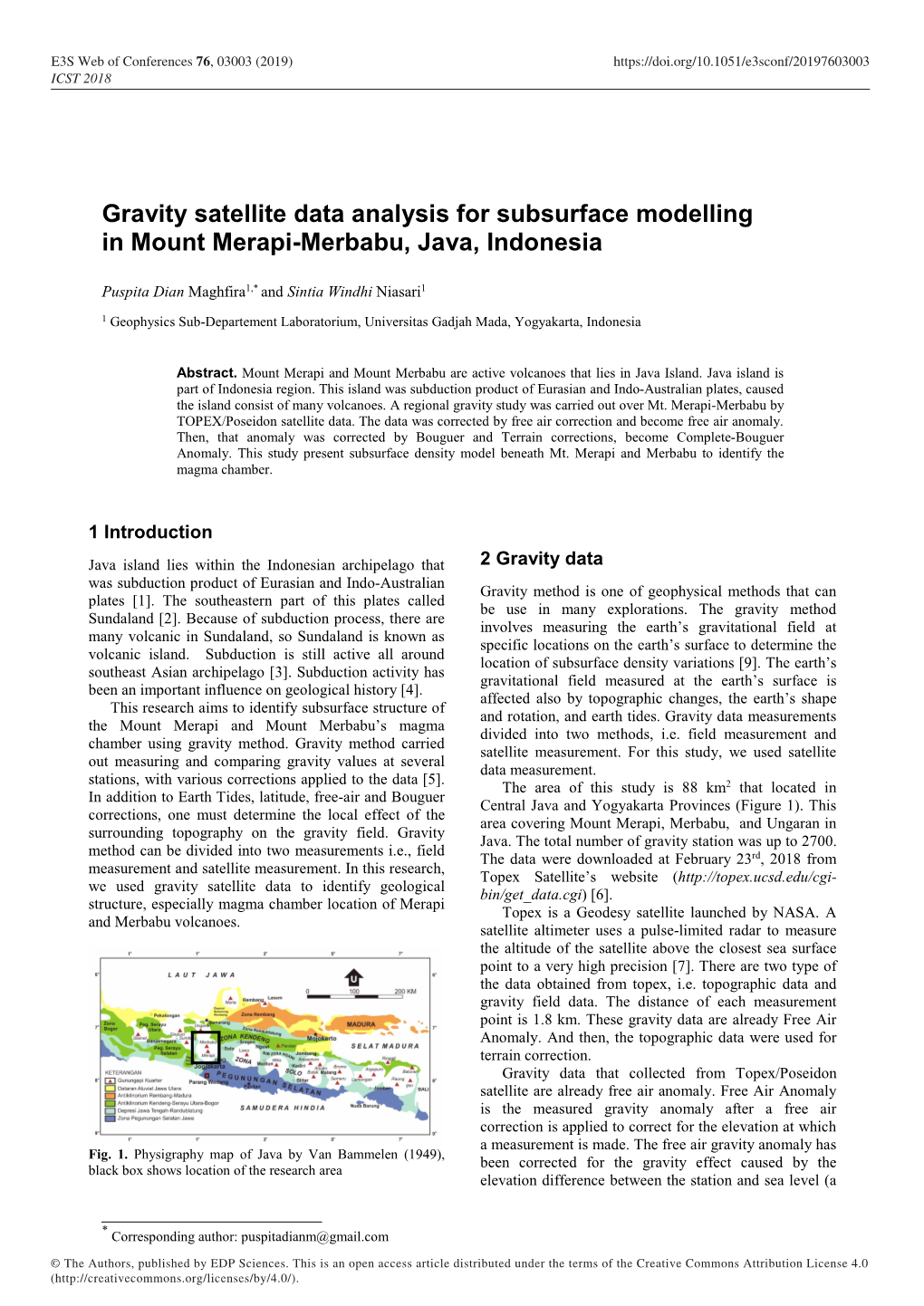 Gravity Satellite Data Analysis for Subsurface Modelling in Mount Merapi-Merbabu, Java, Indonesia