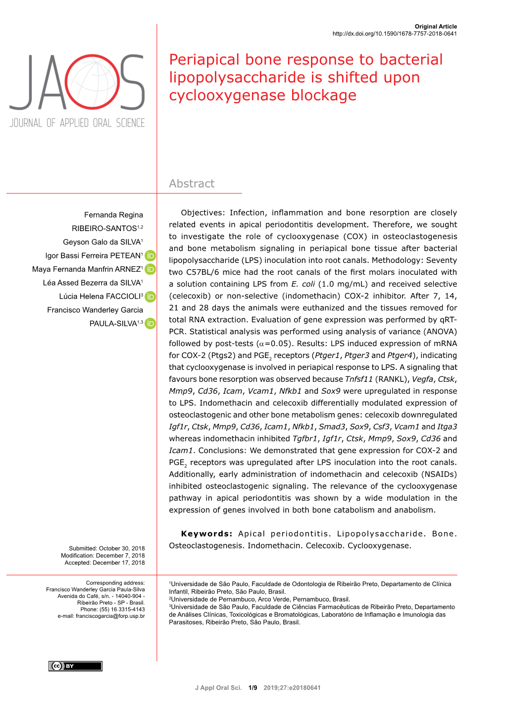 Periapical Bone Response to Bacterial Lipopolysaccharide Is Shifted Upon Cyclooxygenase Blockage