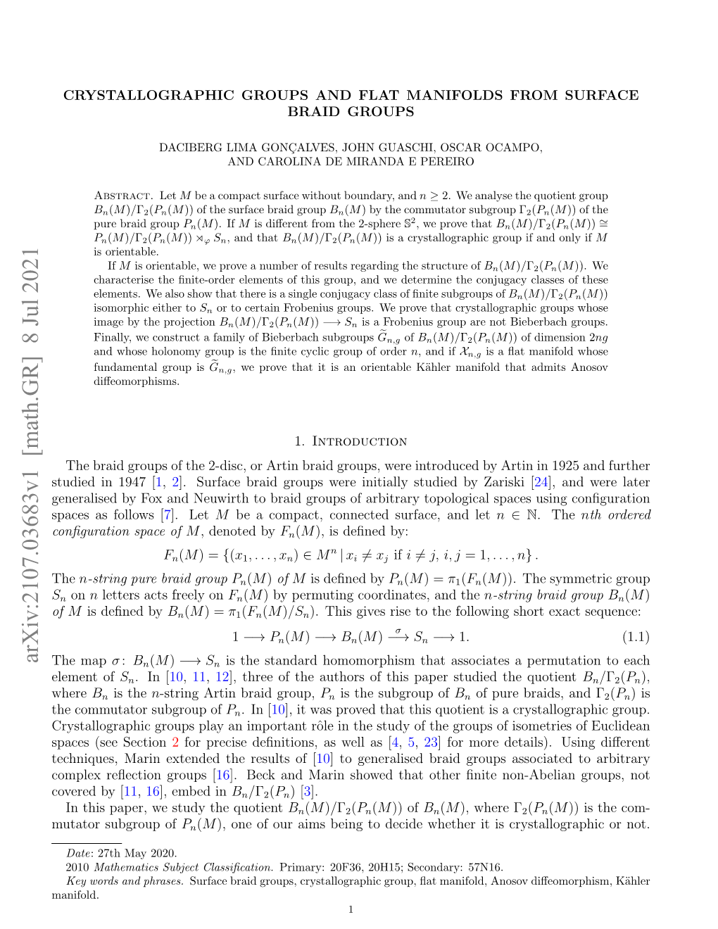 Crystallographic Groups and Flat Manifolds from Surface Braid Groups