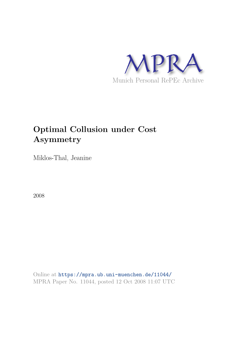 Optimal Collusion Under Cost Asymmetry