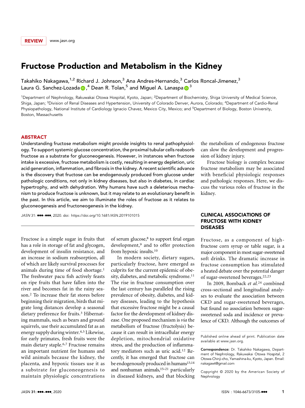 Fructose Production and Metabolism in the Kidney