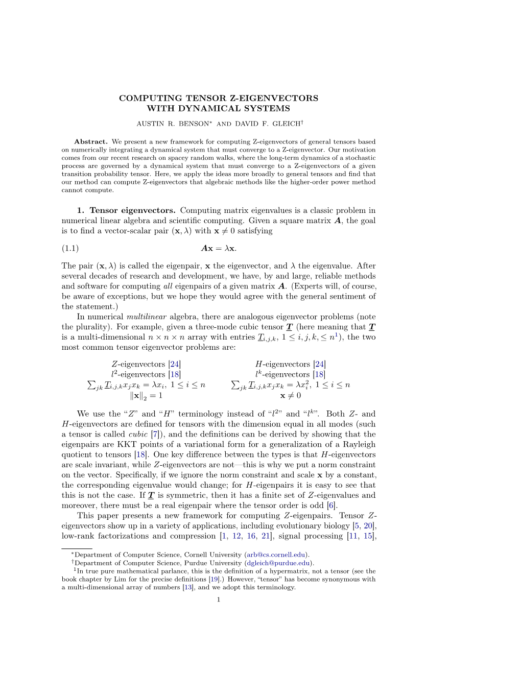 Computing Tensor Z-Eigenvectors with Dynamical Systems