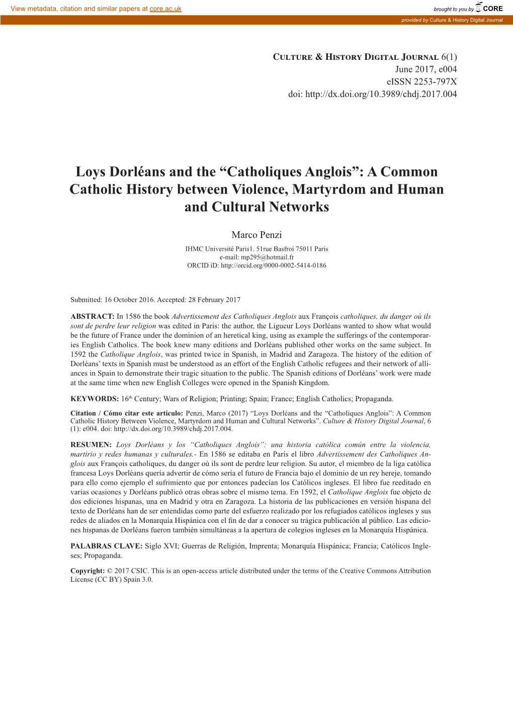 Catholiques Anglois”: a Common Catholic History Between Violence, Martyrdom and Human and Cultural Networks