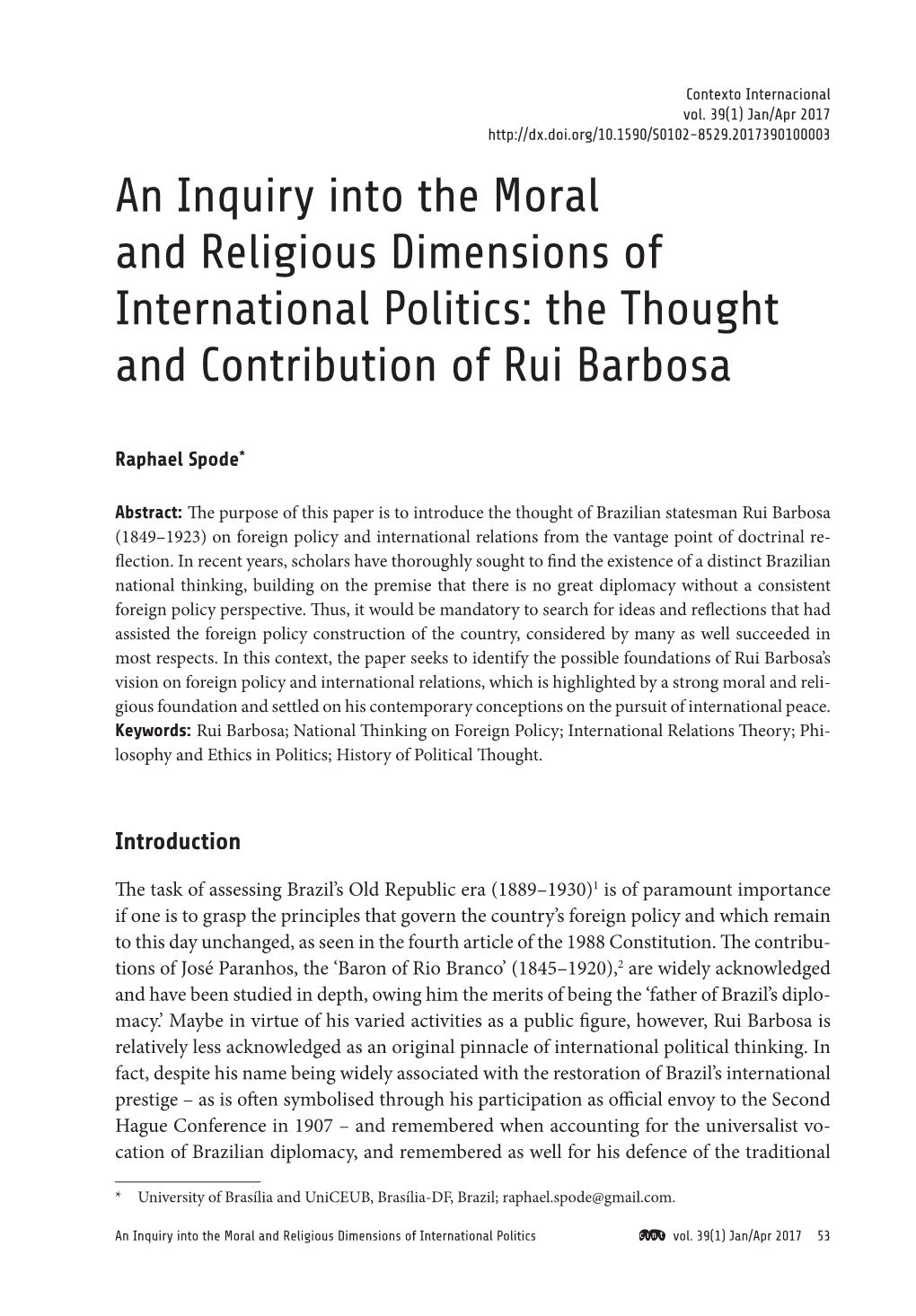 The Thought and Contribution of Rui Barbosa