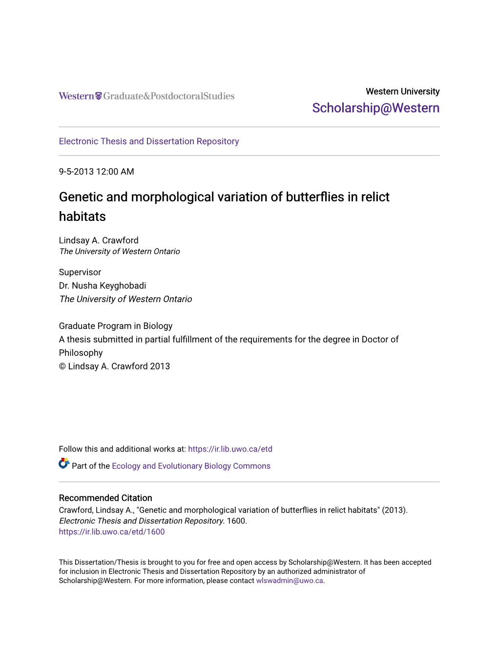 Genetic and Morphological Variation of Butterflies in Relict Habitats