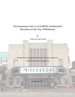 Reconnaissance Survey of LGBTQ Architectural Resources in the City of Richmond