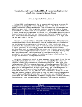 Chlorinating Well Water with Liquid Bleach Was Not an Effective Water Disinfection Strategy in Guinea-Bissau