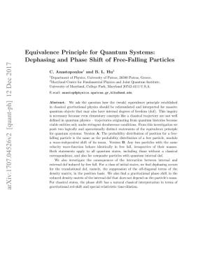 Equivalence Principle for Quantum Systems: Dephasing and Phase