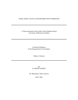 Feral Hogs- Status and Distribution in Missouri