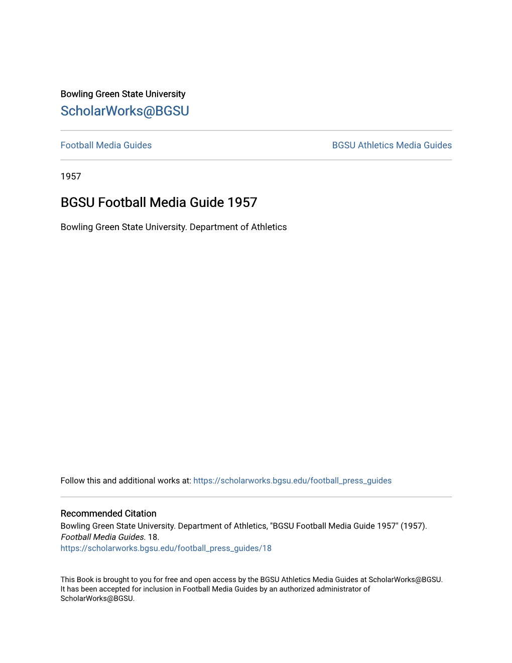 BGSU Football Media Guide 1957