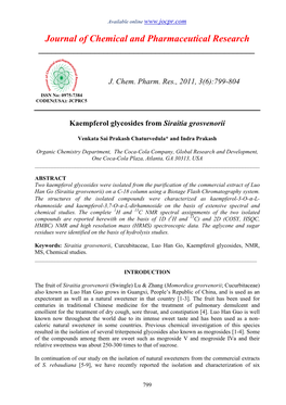 Kaempferol Glycosides from Siraitia Grosvenorii