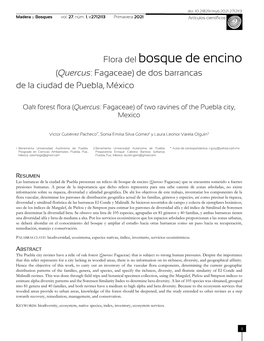 Flora Del Bosque De Encino (Quercus: Fagaceae) De Dos Barrancas De La Ciudad De Puebla, México