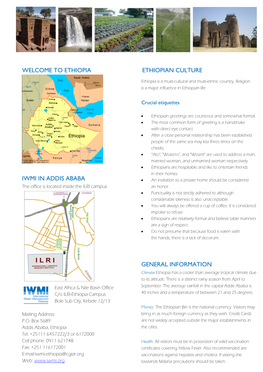 Iwmi in Addis Ababa General Information Welcome to Ethiopia Ethiopian Culture