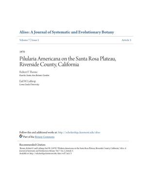 Pilularia Americana on the Santa Rosa Plateau, Riverside County, California Robert F
