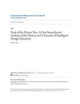 Fruit of the Poison Tree: a First Amendment Analysis of the History and Character of Intelligent Design Education Todd R