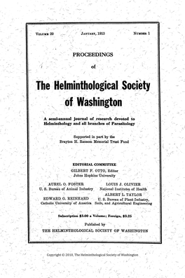 Proceedings of the Helminthological Society of Washington 20(1) 1953