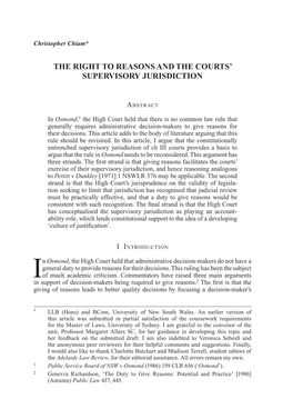 The Right to Reasons and the Courts' Supervisory Jurisdiction.Pdf
