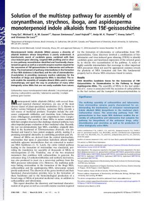 Solution of the Multistep Pathway for Assembly of Corynanthean, Strychnos, Iboga, and Aspidosperma Monoterpenoid Indole Alkaloids from 19E-Geissoschizine