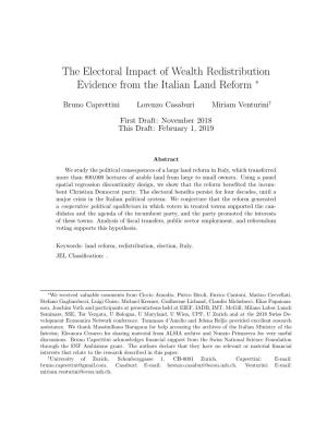 The Electoral Impact of Wealth Redistribution Evidence from the Italian Land Reform ∗