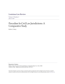 Procedure in Civil Law Jurisdictions: a Comparative Study Robert L