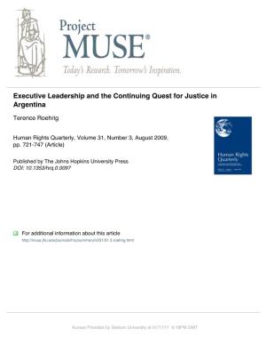 Executive Leadership and the Continuing Quest for Justice in Argentina