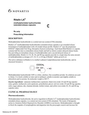 Ritalin (Methylphenidate Hydrochloride)
