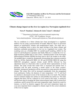 Climate Change Impact on the River Ice Regime in a Norwegian Regulated River