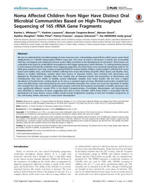 Noma Affected Children from Niger Have Distinct Oral Microbial Communities Based on High-Throughput Sequencing of 16S Rrna Gene Fragments