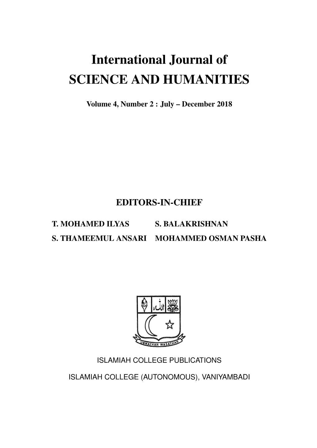 International Journal of SCIENCE and HUMANITIES