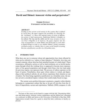 David and Shimei: Innocent Victim and Perpetrator?1
