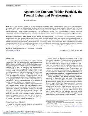 Wilder Penfield, the Frontal Lobes and Psychosurgery