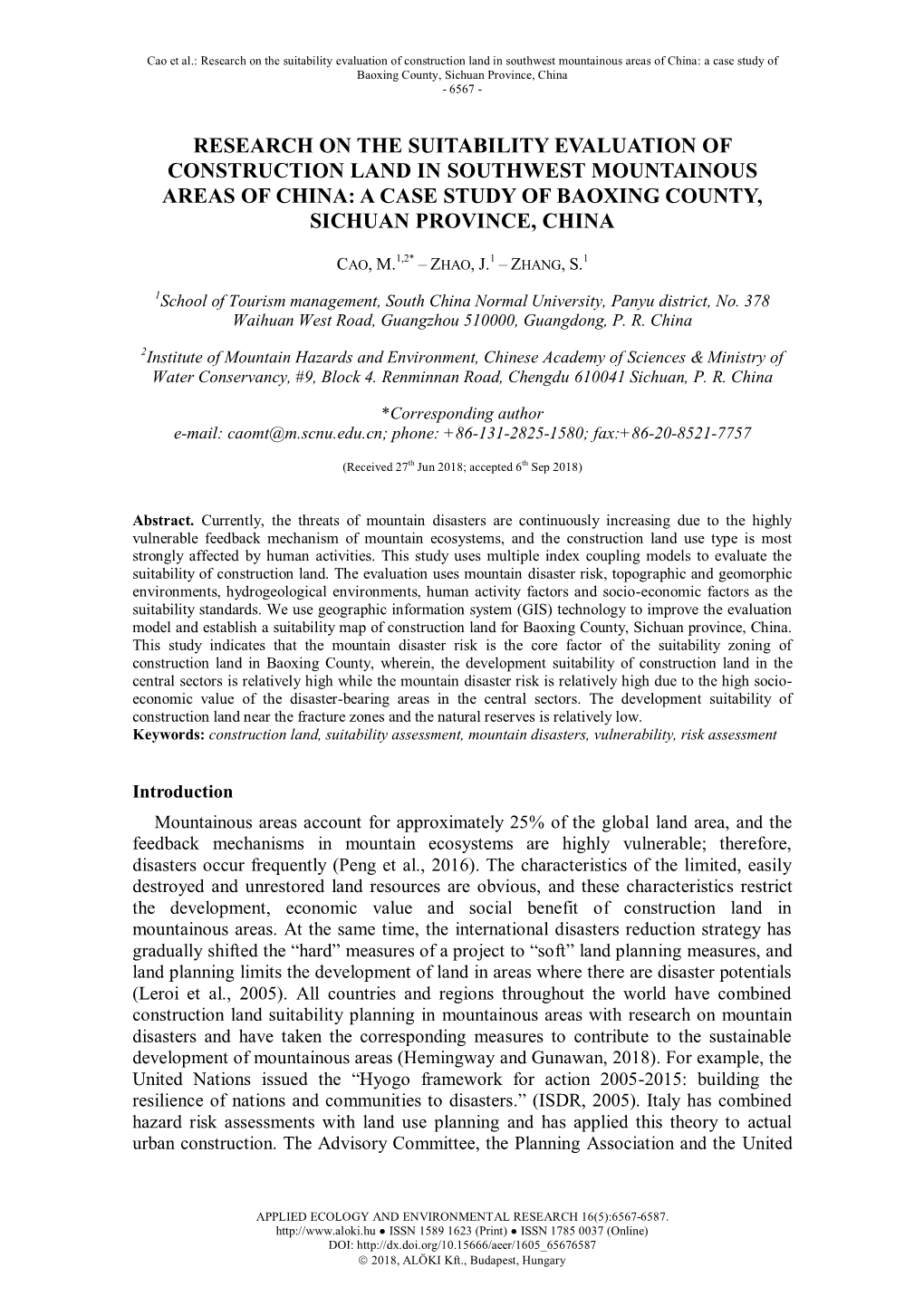 Research on the Suitability Evaluation of Construction Land in Southwest Mountainous Areas of China: a Case Study of Baoxing County, Sichuan Province, China - 6567