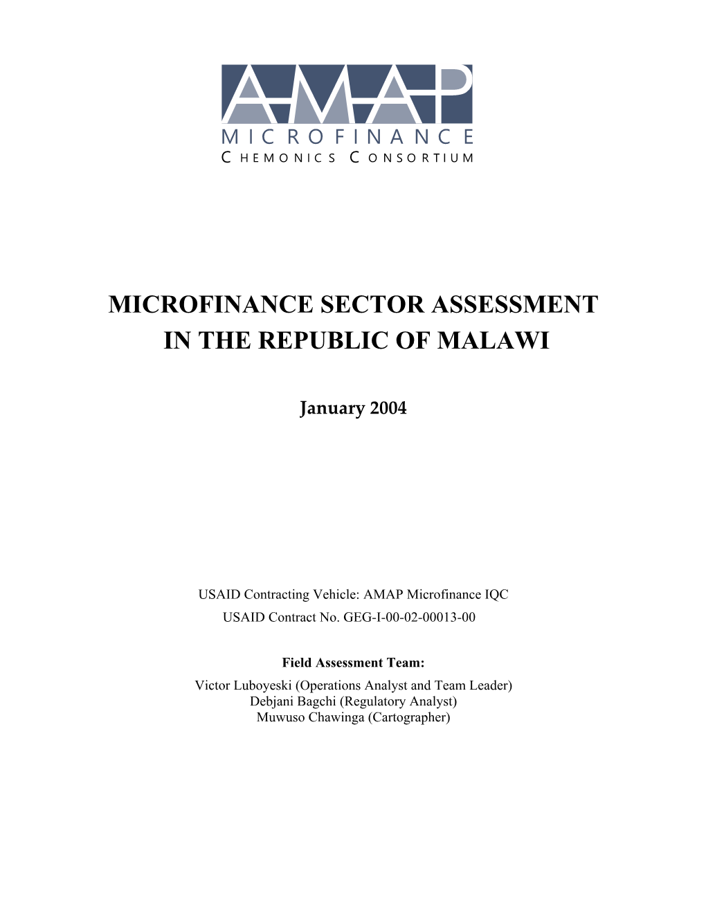 Microfinance Sector Assessment in the Republic of Malawi