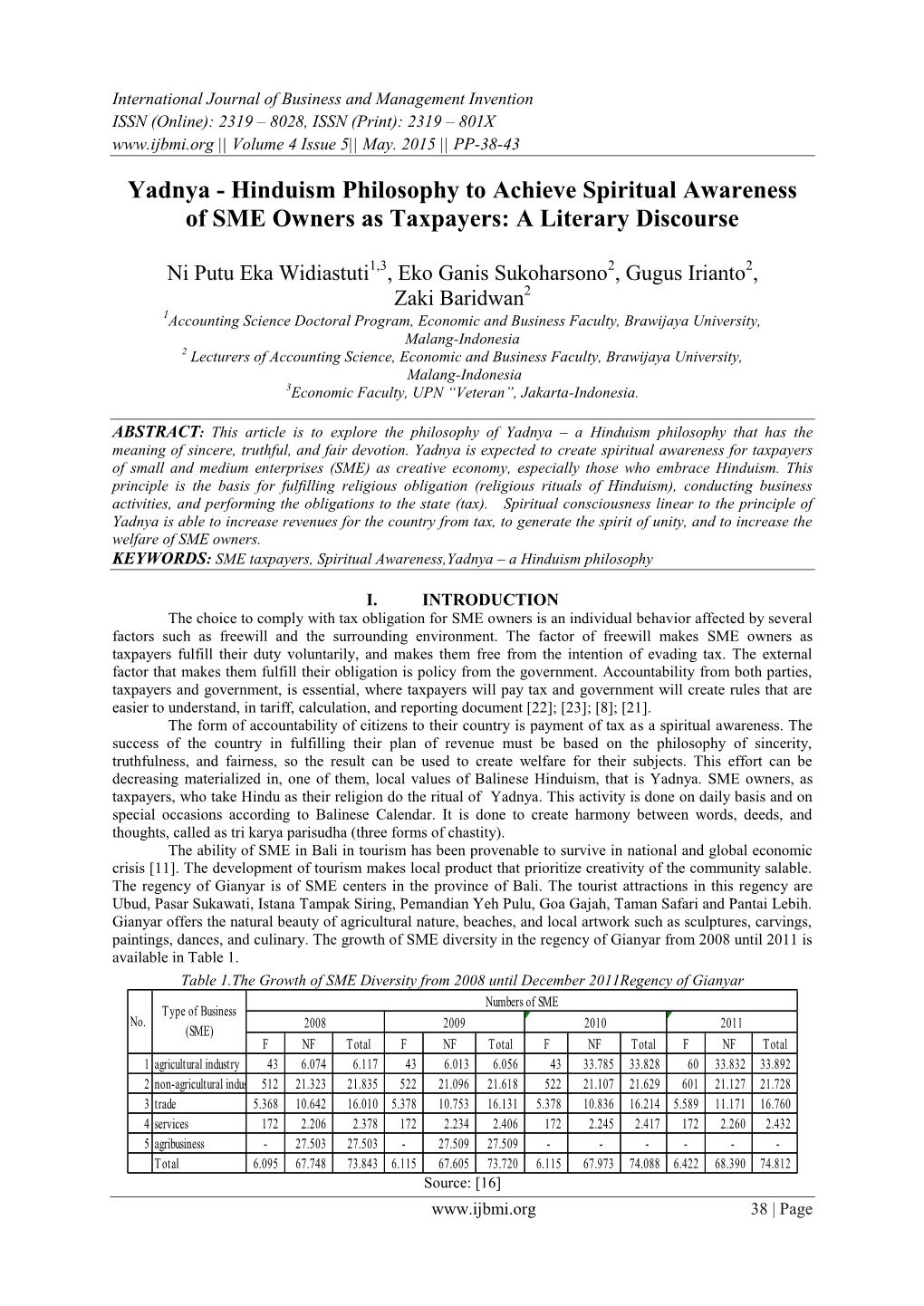 Yadnya - Hinduism Philosophy to Achieve Spiritual Awareness of SME Owners As Taxpayers: a Literary Discourse