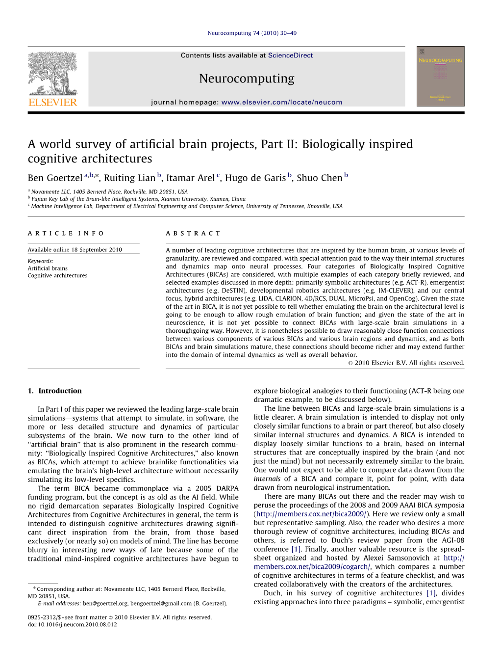 A World Survey of Artificial Brain Projects, Part II Biologically Inspired