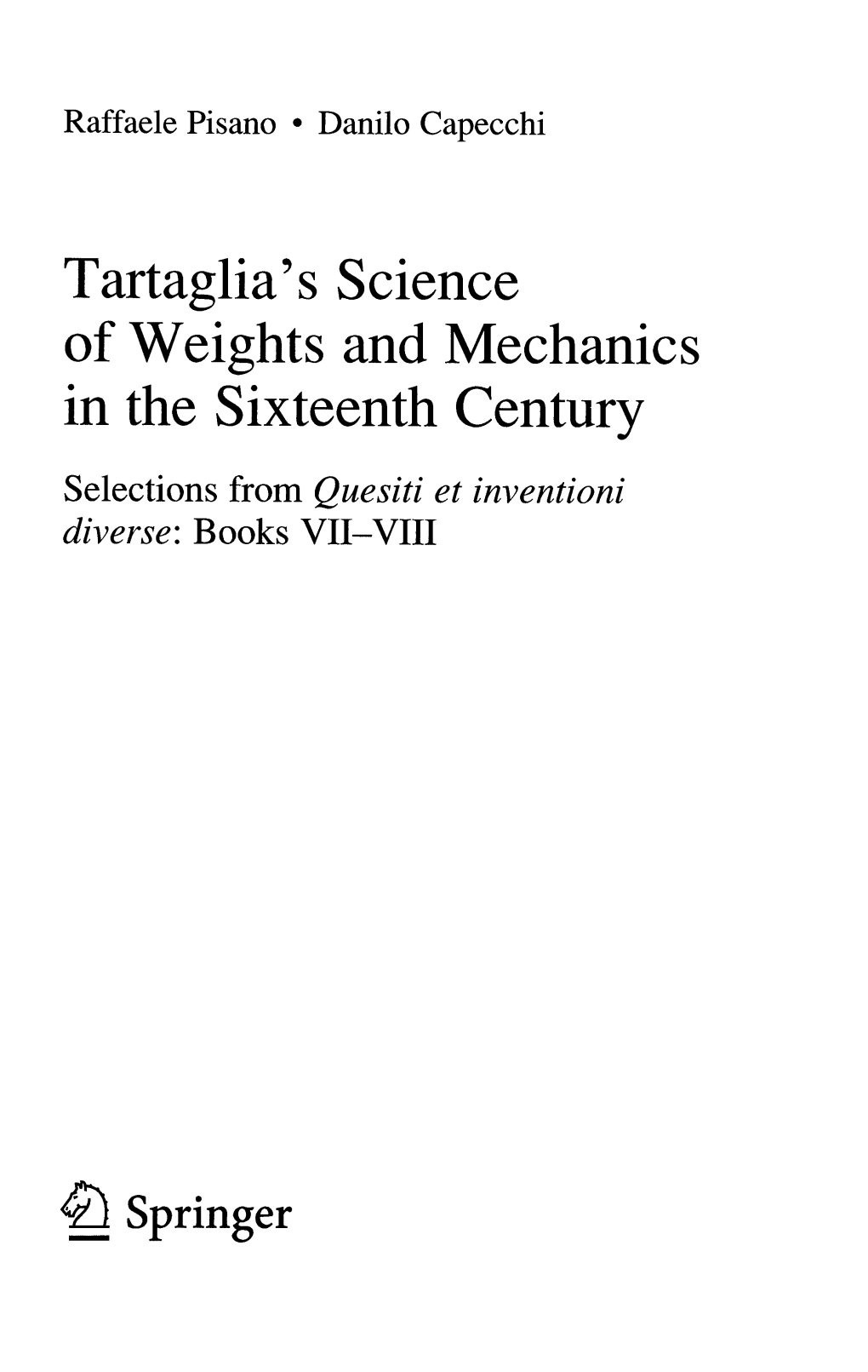 Tartaglia's Science of Weights and Mechanics in the Sixteenth Century