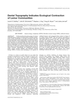Dental Topography Indicates Ecological Contraction of Lemur Communities