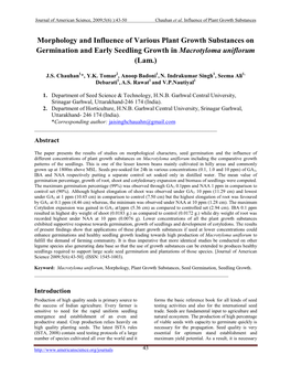 Morphology and Influence of Various Plant Growth Substances on Germination and Early Seedling Growth in Macrotyloma Uniflorum (Lam.)