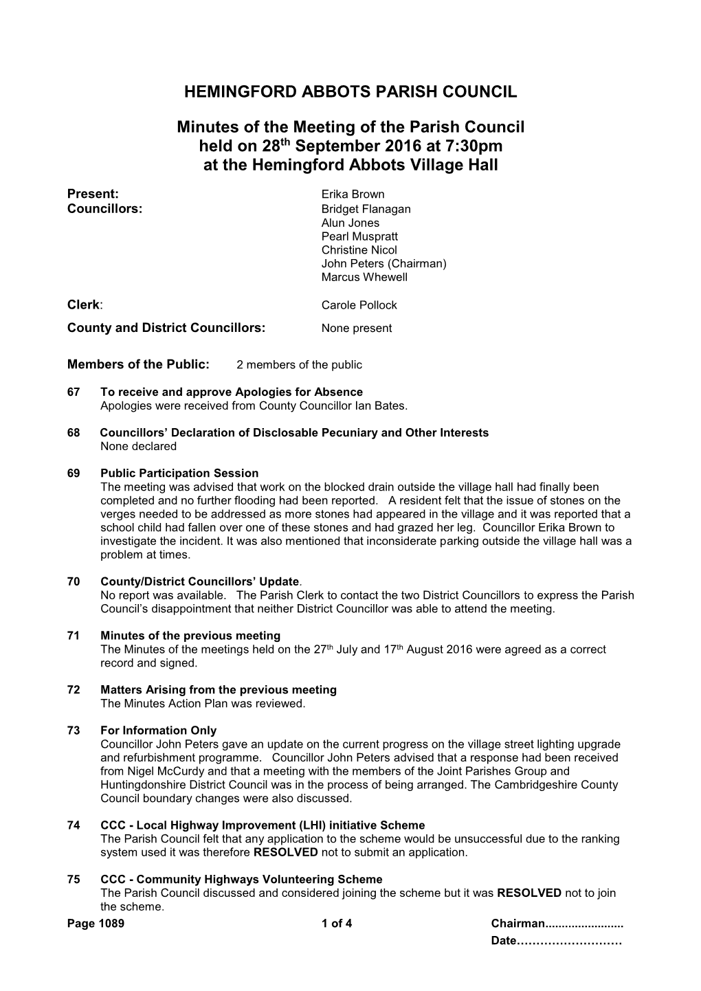 HEMINGFORD ABBOTS PARISH COUNCIL Minutes of the Meeting Of