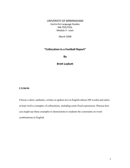 UNIVERSITY of BIRMINGHAM “Collocation in a Football Report” by Brett Laybutt