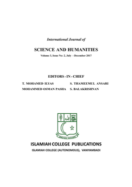 SCIENCE and HUMANITIES Volume 3, Issue No: 2, July - December 2017